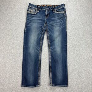 Rock Revival Ciel Easy Capri Jeans Womens 30 Blue Thick Stitch Embroidered